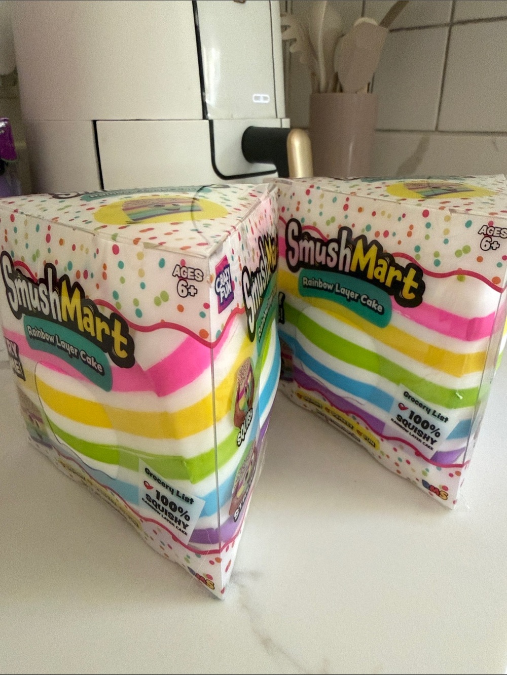 TWO NEW SMUSHMART Rainbow Layer Cake Squishy Plush - Multicolor